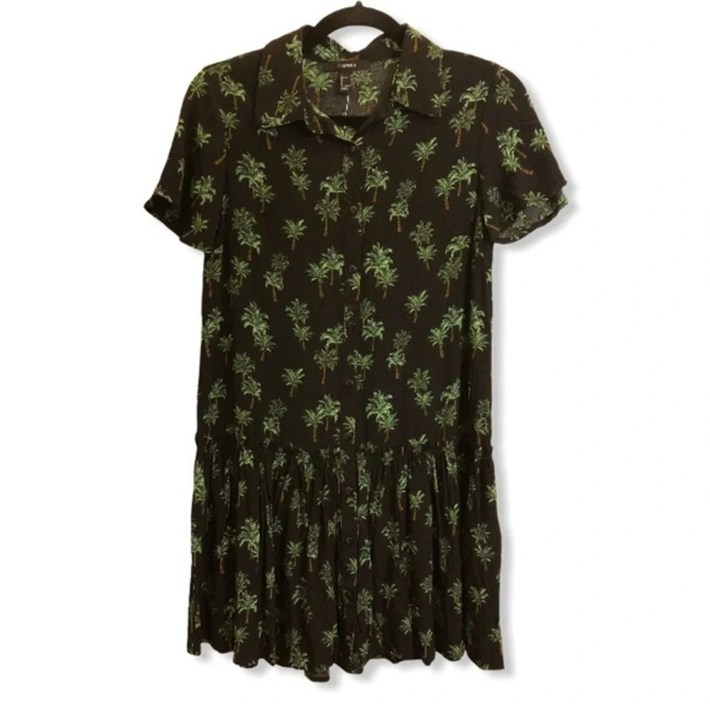Forever 21 Black Shirt Dress‎ Palm Trees Small NEW - Picture 4 of 8